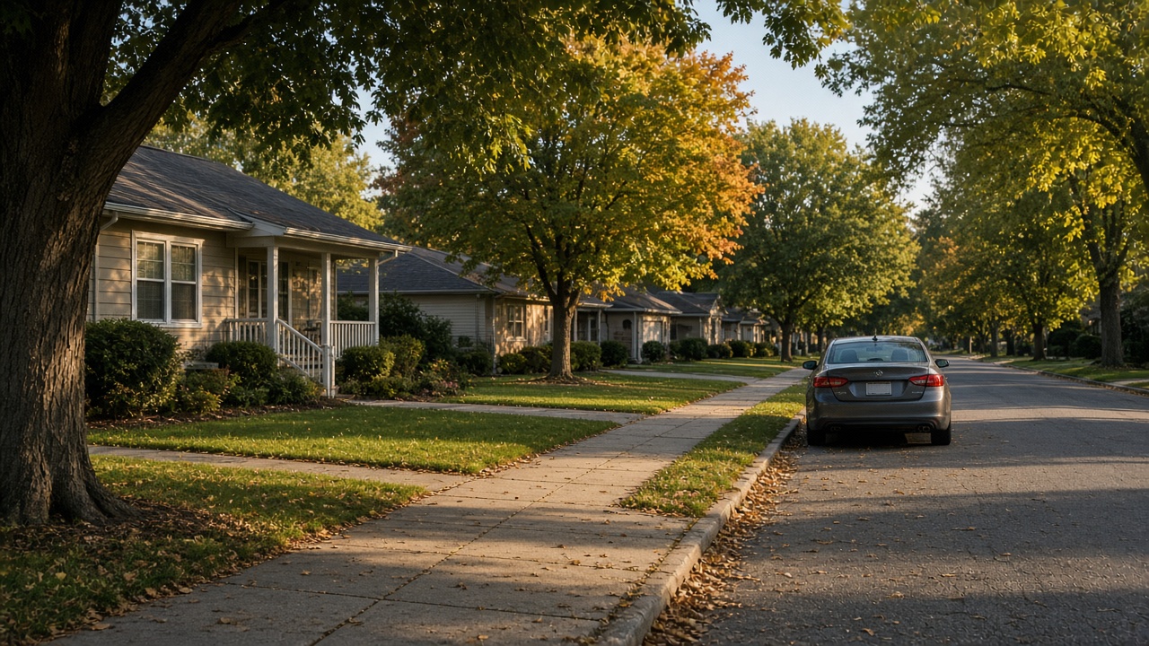 Tree-lined residential street in Chandler, Indiana, Warrick County